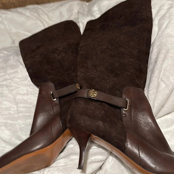 Coach Fara Brown Suede Signature Logo Tall Boots - Picture 6 of 7